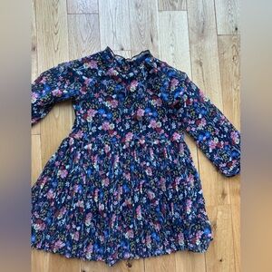 Mayoral Navy Floral Pleated Long-Sleeve Dress